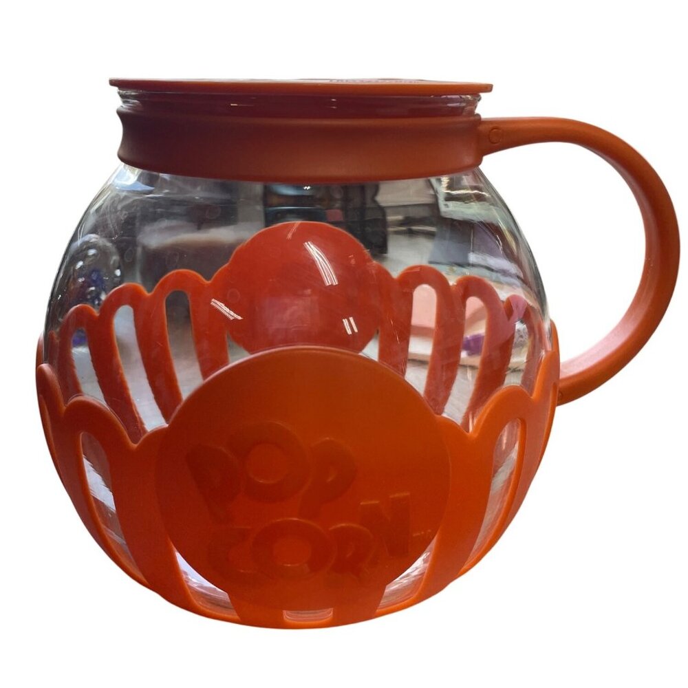 Microwave‎ Popcorn Maker Bowl With Orange Silicone Lid And Handle